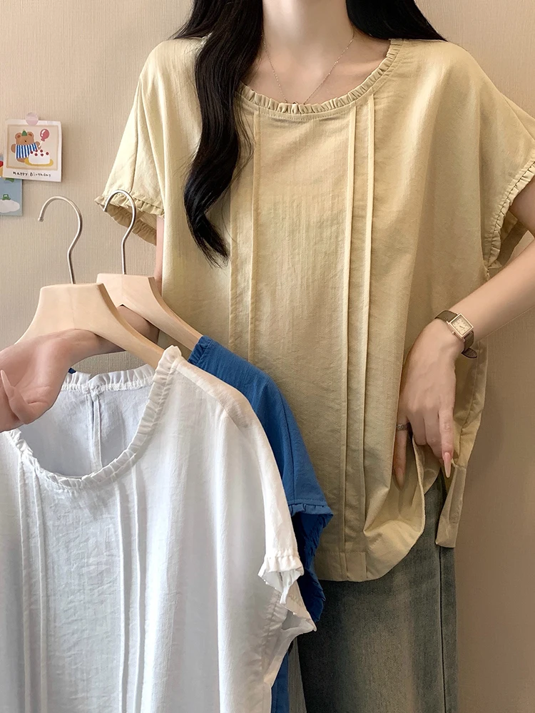 Sweet Short Sleeve Shirt plus Size Women's Fashionable Wooden Design Summer Slimming Versatile Age-Defying Elegant Top
Sweet Short Sleeve Shirt plus Size Women's Fashionable Wooden Design Summer Slimming Versatile Age-Defying Elegant Top