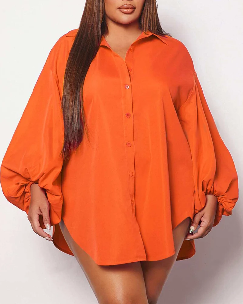 Oversized Lantern Sleeves Asymmetrical Hem Top for Women's Summer Elegant Solid Color Lapel Loose Single Breasted Shirt Top
Oversized Lantern Sleeves Asymmetrical Hem Top for Women's Summer Elegant Solid Color Lapel Loose Single Breasted Shirt Top