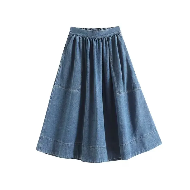 Women's new fashion side pocket decoration loose casual pleated denim Midi skirt retro high stretch waist women's skirt Mujer
Women's new fashion side pocket decoration loose casual pleated denim Midi skirt retro high stretch waist women's skirt Mujer