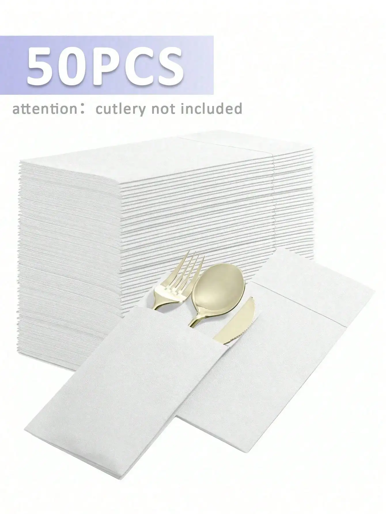 50pcs White Disposable Paper Napkins with Cutlery Pocket, Linen-Feel, 16x16 Inches for Dining Events
50pcs White Disposable Paper Napkins with Cutlery Pocket, Linen-Feel, 16x16 Inches for Dining Events