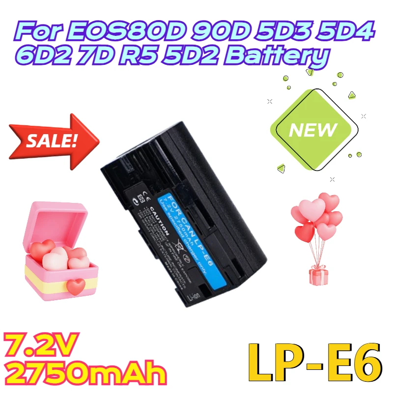 7.2V 2750mAh Camera Batteries for Canon LP-E6 Lpe6 Camera Batteries for EOS80D 90D 5D3 5D4 6D2 7D R5 5D2 Battery
7.2V 2750mAh Camera Batteries for Canon LP-E6 Lpe6 Camera Batteries for EOS80D 90D 5D3 5D4 6D2 7D R5 5D2 Battery