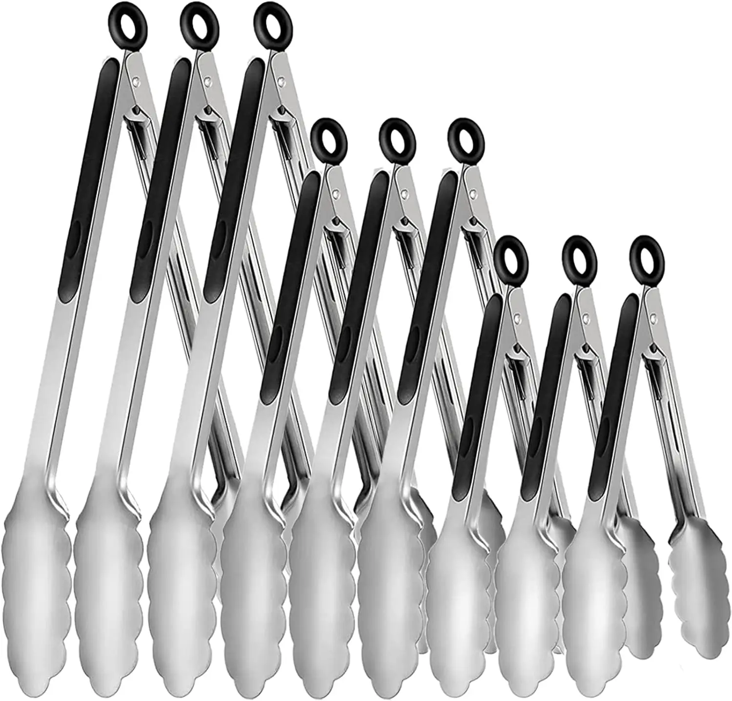 9-Piece Stainless Steel Kitchen Tongs Set with Silicone Grip, Locking Mechanism, 7/9/12 Inch for Grilling, BBQ, Salad
9-Piece Stainless Steel Kitchen Tongs Set with Silicone Grip, Locking Mechanism, 7/9/12 Inch for Grilling, BBQ, Salad