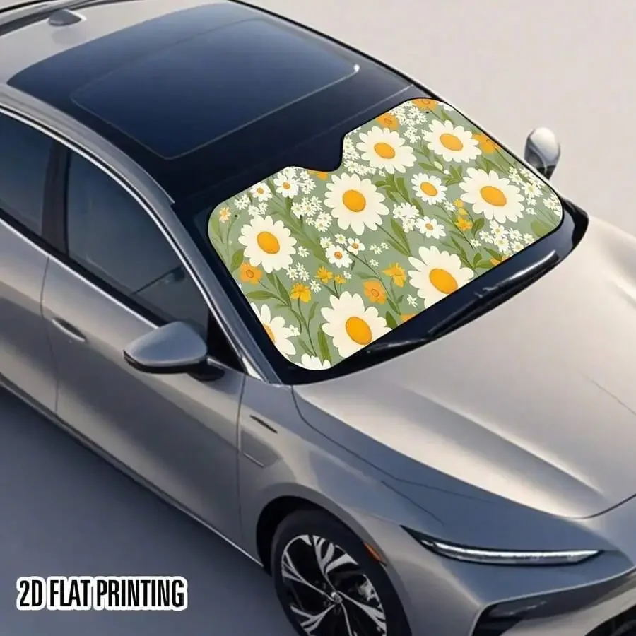 1 Piece 2D Flat Daisy Print Car Sunshade For Front Windshield, Foldable Polyester With 4 Suction Cups
1 Piece 2D Flat Daisy Print Car Sunshade For Front Windshield, Foldable Polyester With 4 Suction Cups