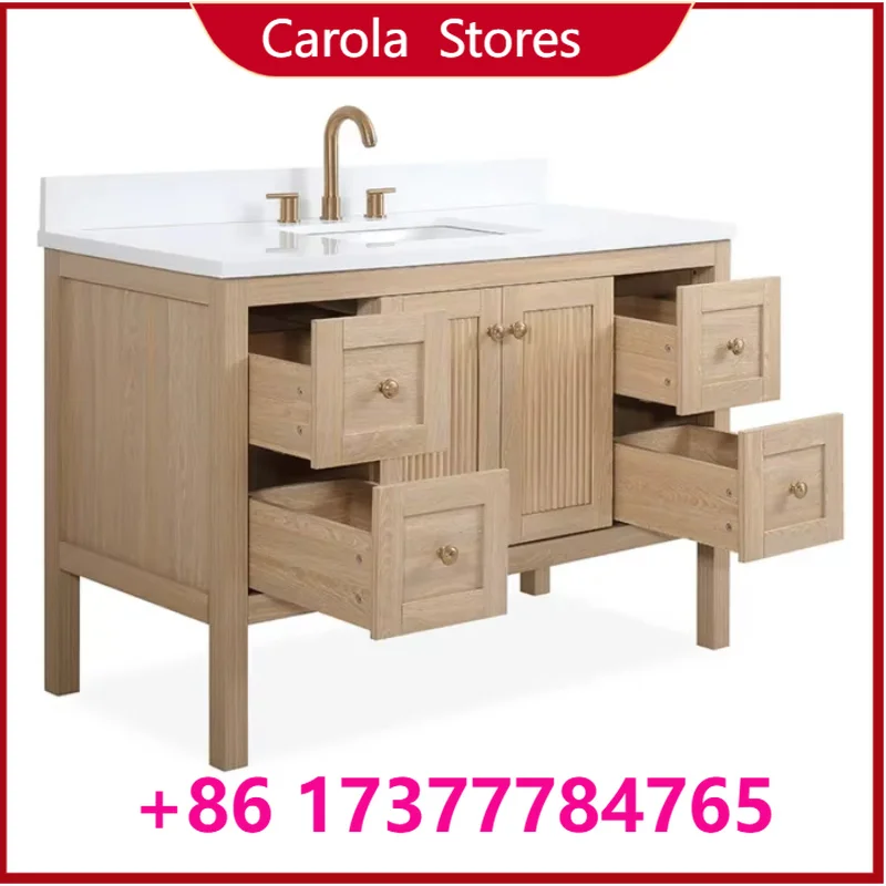 Modern Oak Bathroom Vanity Cabinet with White Quartz Countertop, 48/60 Inch Freestanding Bathroom Storage Vanity
Modern Oak Bathroom Vanity Cabinet with White Quartz Countertop, 48/60 Inch Freestanding Bathroom Storage Vanity