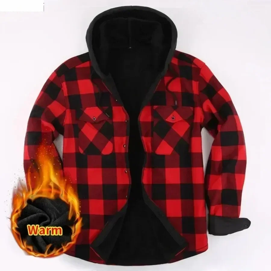 Men's Shirts Jacket Fleece Linend Hooded Plaid Coats Fashion Casual Metal Buckle Long Sleeve Warm Shirts Men's Winter Clothing
Men's Shirts Jacket Fleece Linend Hooded Plaid Coats Fashion Casual Metal Buckle Long Sleeve Warm Shirts Men's Winter Clothing