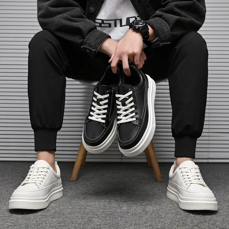 New Men Genuine Leather Casual Shoes Street Cool Flat Skate Shoes Man White Chunky Sneakers
New Men Genuine Leather Casual Shoes Street Cool Flat Skate Shoes Man White Chunky Sneakers