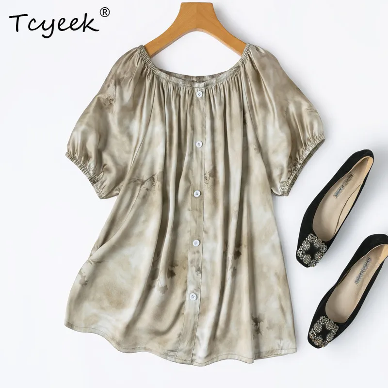 Tcyeek 93% Real Silk Womens Tops 2026 Summer Smooth Elastic Art Style Puff Sleeves Blouses Clothes for Female Roupas Femininas
Tcyeek 93% Real Silk Womens Tops 2026 Summer Smooth Elastic Art Style Puff Sleeves Blouses Clothes for Female Roupas Femininas