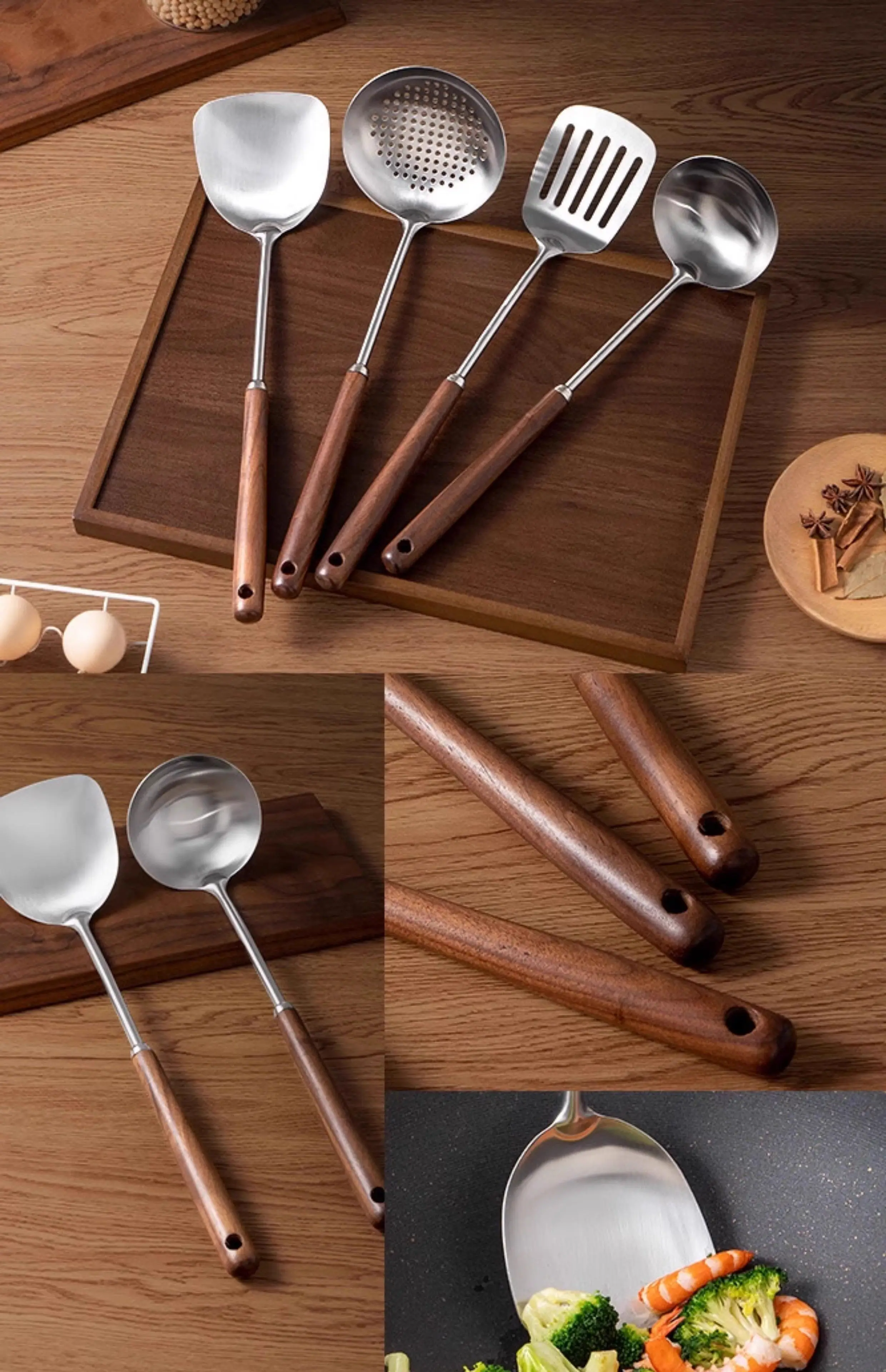 316 stainless steel spatula, household food grade wooden handle, spoon colander, kitchen set walnut
316 stainless steel spatula, household food grade wooden handle, spoon colander, kitchen set walnut