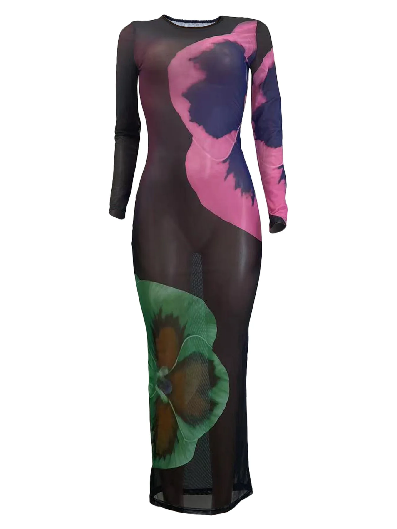 Flower Printed Sexy Mesh Dress O-Neck Long Sleeve Bodycon Maxi Dress Black Transparent Night Club Party Dress
Flower Printed Sexy Mesh Dress O-Neck Long Sleeve Bodycon Maxi Dress Black Transparent Night Club Party Dress