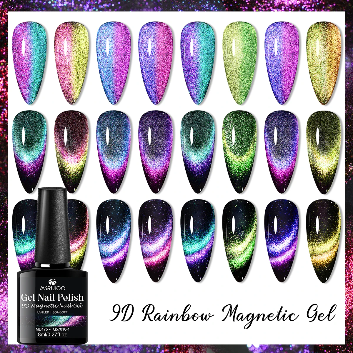 8ml MSRUIOO 9D Rainbow Magnetic Nail Gel,8 Colors Cat Eye Gel Nail Polish,Magnetic Cat Eye Gel Polish Varnish HEMA/TPO FREE
8ml MSRUIOO 9D Rainbow Magnetic Nail Gel,8 Colors Cat Eye Gel Nail Polish,Magnetic Cat Eye Gel Polish Varnish HEMA/TPO FREE
