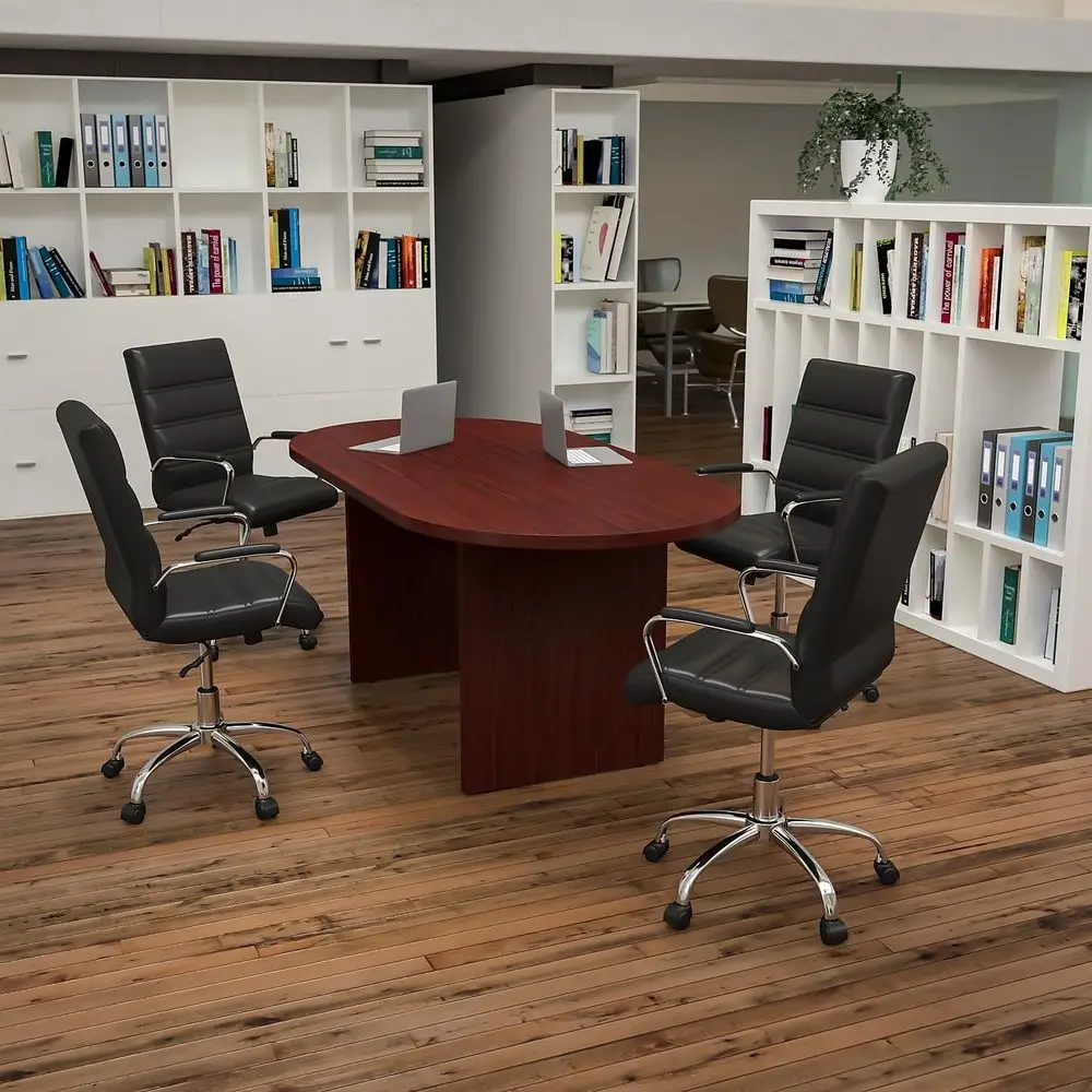 5 Piece Mahogany Oval Conference Table Set with 4 Black and Chrome LeatherSoft Executive Chairs
5 Piece Mahogany Oval Conference Table Set with 4 Black and Chrome LeatherSoft Executive Chairs