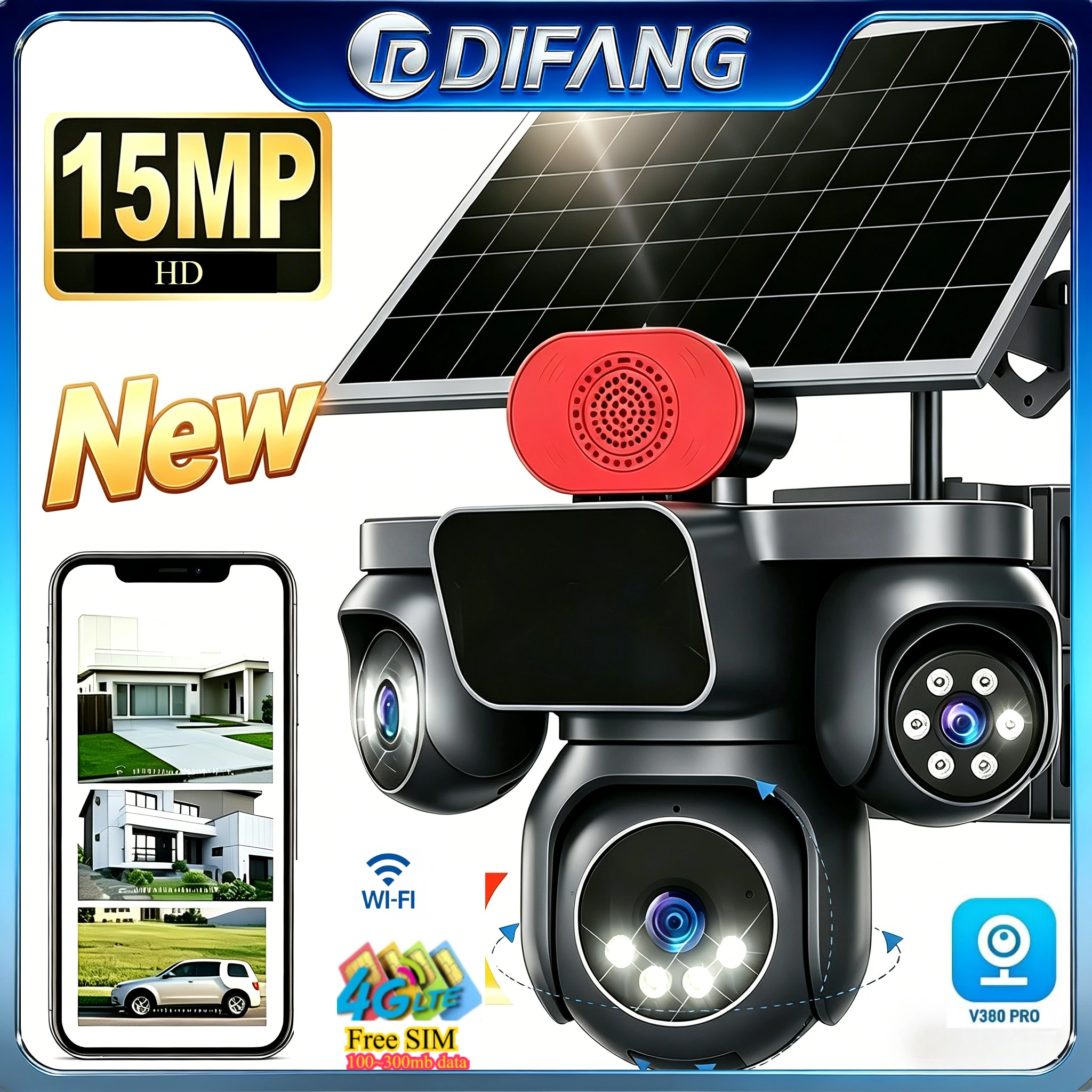 V380 8K Solar Security Camera 15MP Triple Lens Screen with 4G SIM Solar CCTV, Human Detection Wireless Outdoor Surveillance WiFi
V380 8K Solar Security Camera 15MP Triple Lens Screen with 4G SIM Solar CCTV, Human Detection Wireless Outdoor Surveillance WiFi