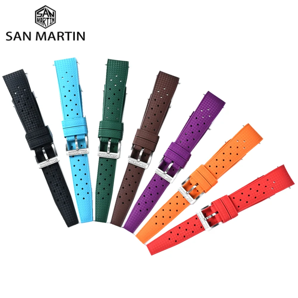 San Martin Colorful Curved End FKM Rubber Strap 19/20/21mm For SN00144 Tropical Watchband Comfortable To Wear Waterproof Durable
San Martin Colorful Curved End FKM Rubber Strap 19/20/21mm For SN00144 Tropical Watchband Comfortable To Wear Waterproof Durable