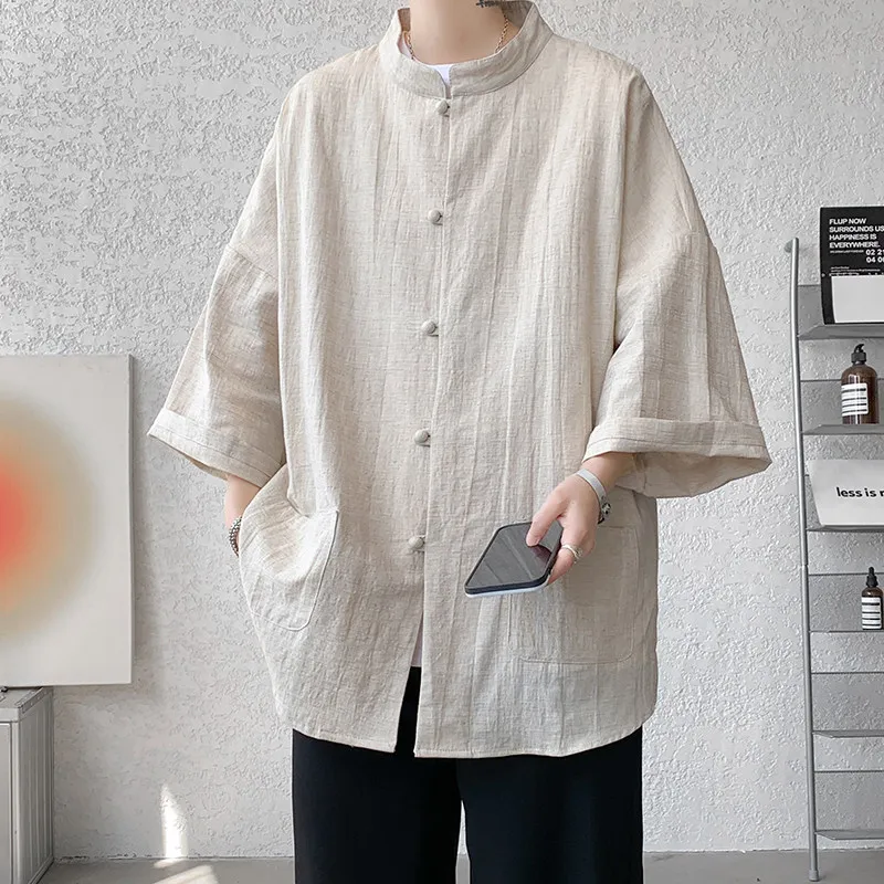 New Chinese Sle Men's irt Cotton Polyester Blend Summer Casual Loose Fit Button up Stand Collar Seven Sve Length
New Chinese Sle Men's irt Cotton Polyester Blend Summer Casual Loose Fit Button up Stand Collar Seven Sve Length