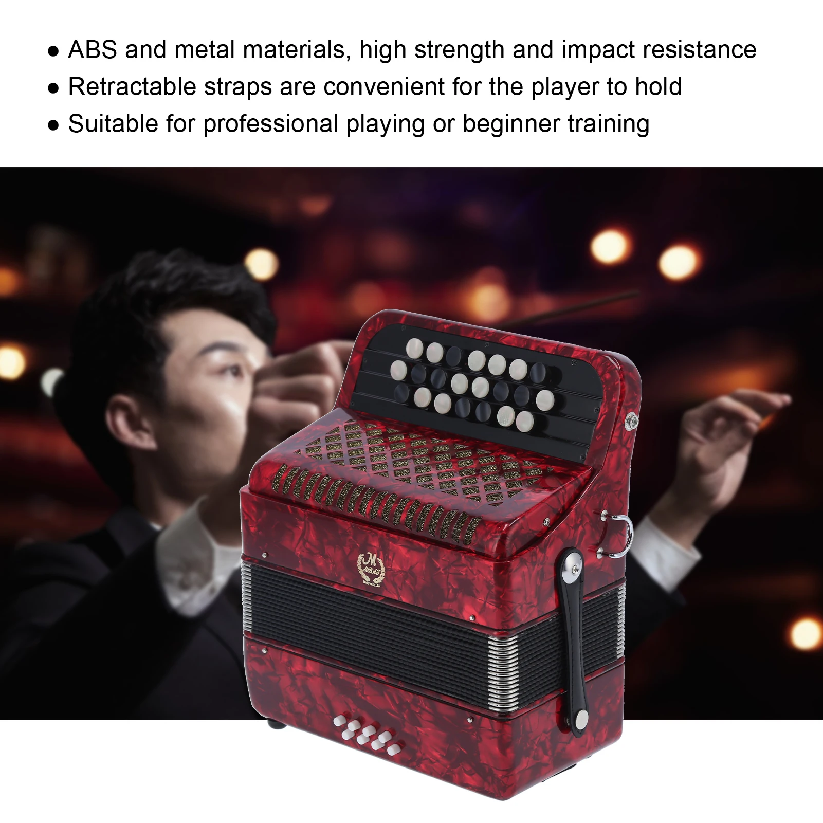Accordian 22 Key 8 Bass Professional Button Reed Instrument Easy Using Brand New High Quality for Beginner with Storage Bag
Accordian 22 Key 8 Bass Professional Button Reed Instrument Easy Using Brand New High Quality for Beginner with Storage Bag