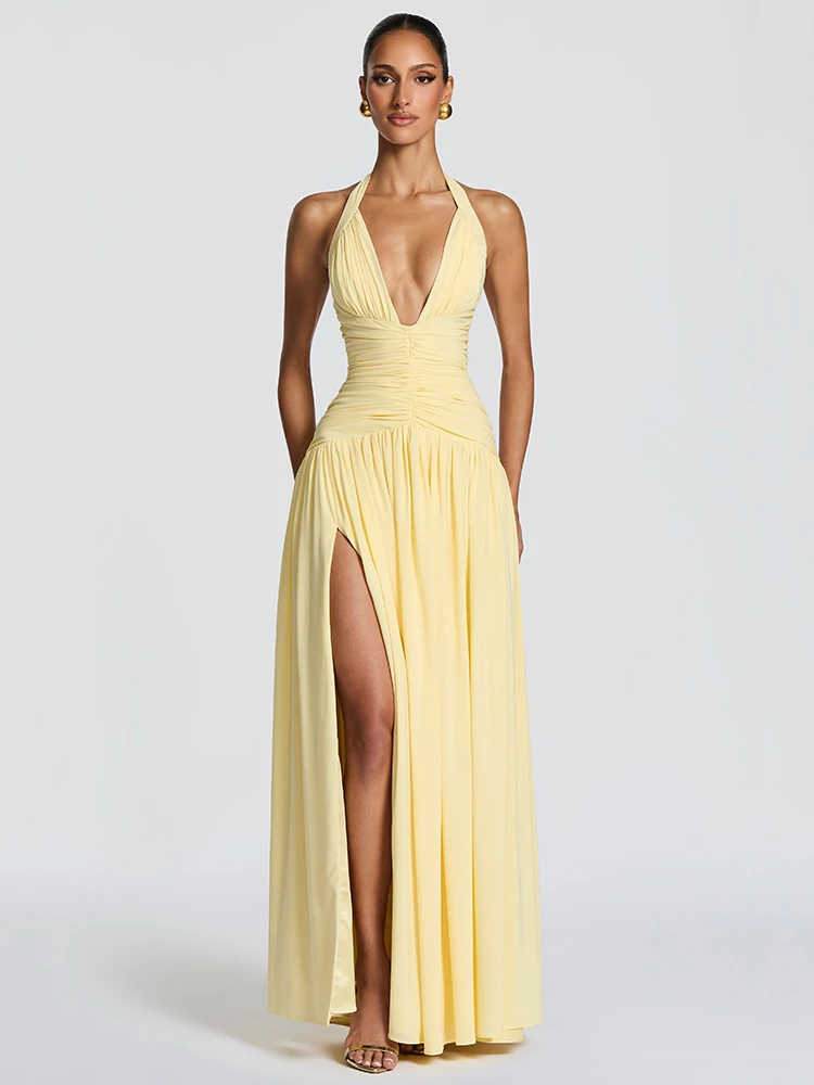 Articat Elegant Sleeveless Halter Neck High Slit Long Dress Women's Sexy Backless Deep V Bodycon Party Club Evening Dress 2026
Articat Elegant Sleeveless Halter Neck High Slit Long Dress Women's Sexy Backless Deep V Bodycon Party Club Evening Dress 2026