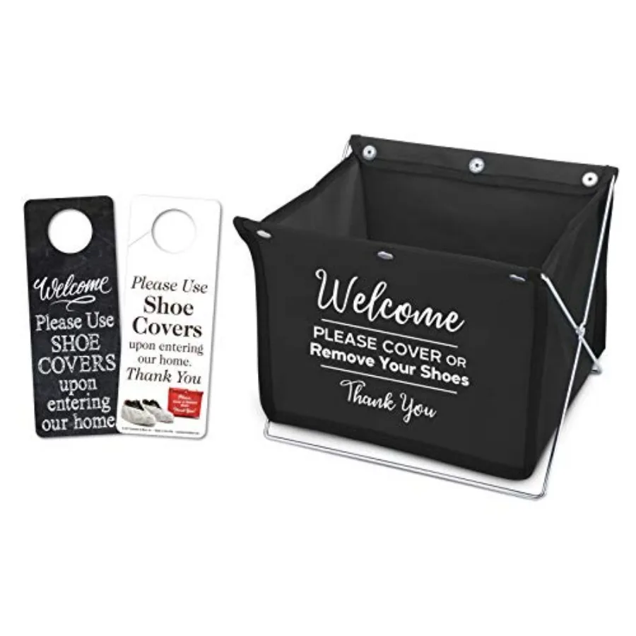 Foldable Shoe Cover Holder Black with Bonus: 1 Door Hanger with Designs on Front and Back - Please Use Shoe Covers
Foldable Shoe Cover Holder Black with Bonus: 1 Door Hanger with Designs on Front and Back - Please Use Shoe Covers