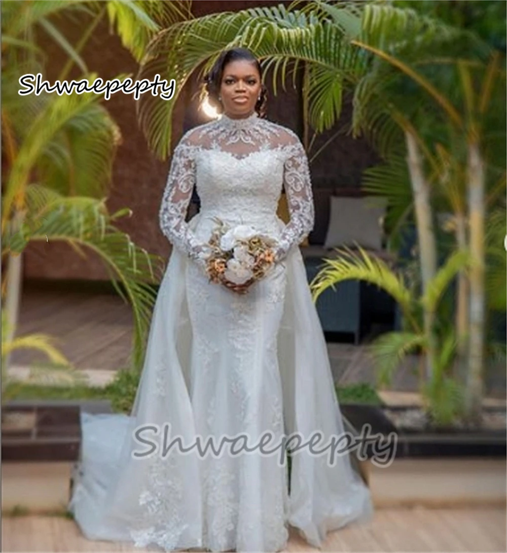 Elegant Lace Appliques Mermaid Wedding Dresses Long Sleeves High Neck Bridal Gowns Back buttons Detachable Train Customized
Elegant Lace Appliques Mermaid Wedding Dresses Long Sleeves High Neck Bridal Gowns Back buttons Detachable Train Customized