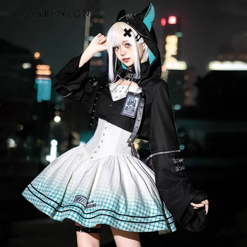 Japanese Spring and Autumn Original Lolita Dark Black Subculture Cyberpunk Style Sweater Waist Thin Dress Suit For Women
Japanese Spring and Autumn Original Lolita Dark Black Subculture Cyberpunk Style Sweater Waist Thin Dress Suit For Women