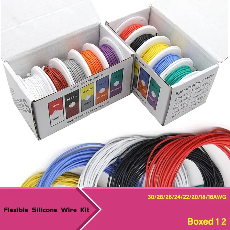 30/28/26/24/22/20/18/16AWG Stranded Cable Electrical Tinned Copper Wires Heat Resistant Flexible Silicone Wire(5 Colors Mix Kit)
30/28/26/24/22/20/18/16AWG Stranded Cable Electrical Tinned Copper Wires Heat Resistant Flexible Silicone Wire(5 Colors Mix Kit)