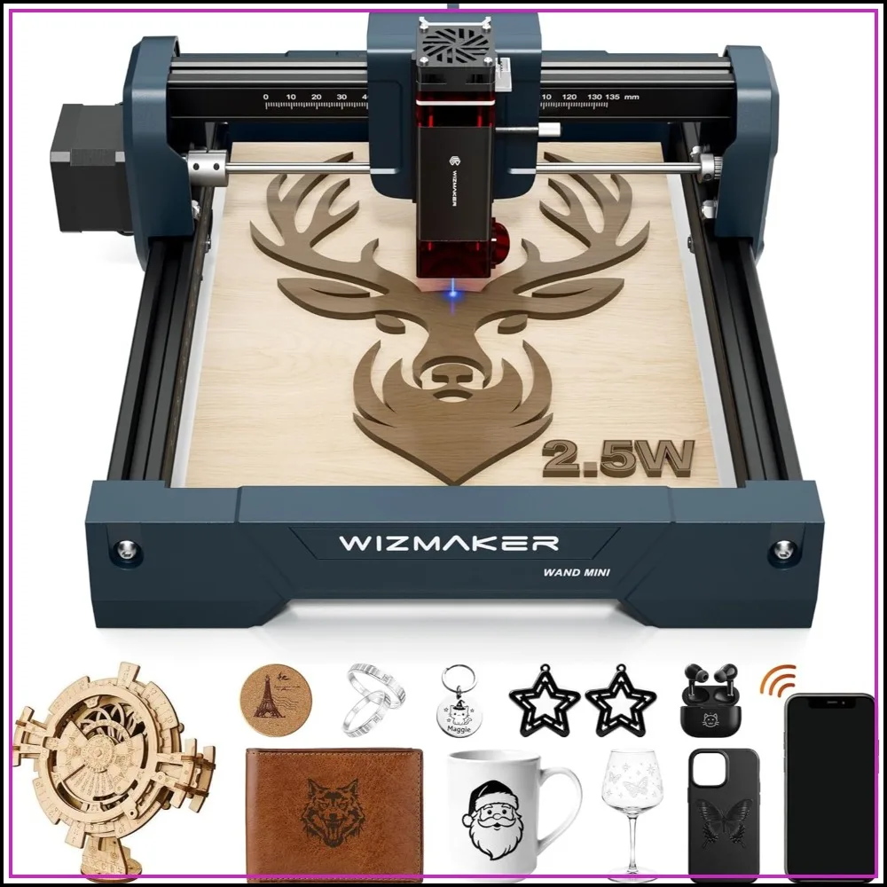 Mini Laser Engraver 2.5W, 0.04mm Spot, 12000mm/min, WiFi/USB, for Home & Studio
Mini Laser Engraver 2.5W, 0.04mm Spot, 12000mm/min, WiFi/USB, for Home & Studio