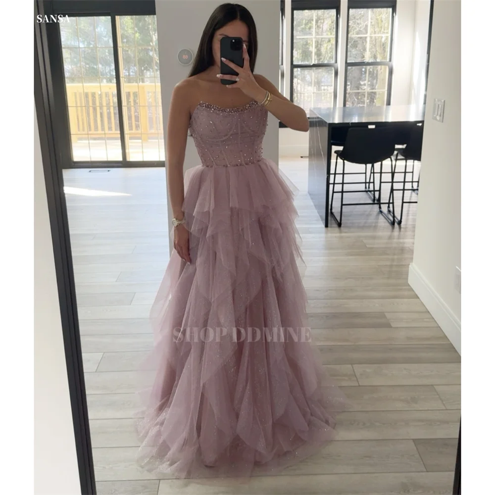 Sansa customized Glitter Tulle A-line Prom Dresses Zip Floor-length Sleeveless فستان سهرة نسائي Elegant Strapless Party Dressses
Sansa customized Glitter Tulle A-line Prom Dresses Zip Floor-length Sleeveless فستان سهرة نسائي Elegant Strapless Party Dressses
