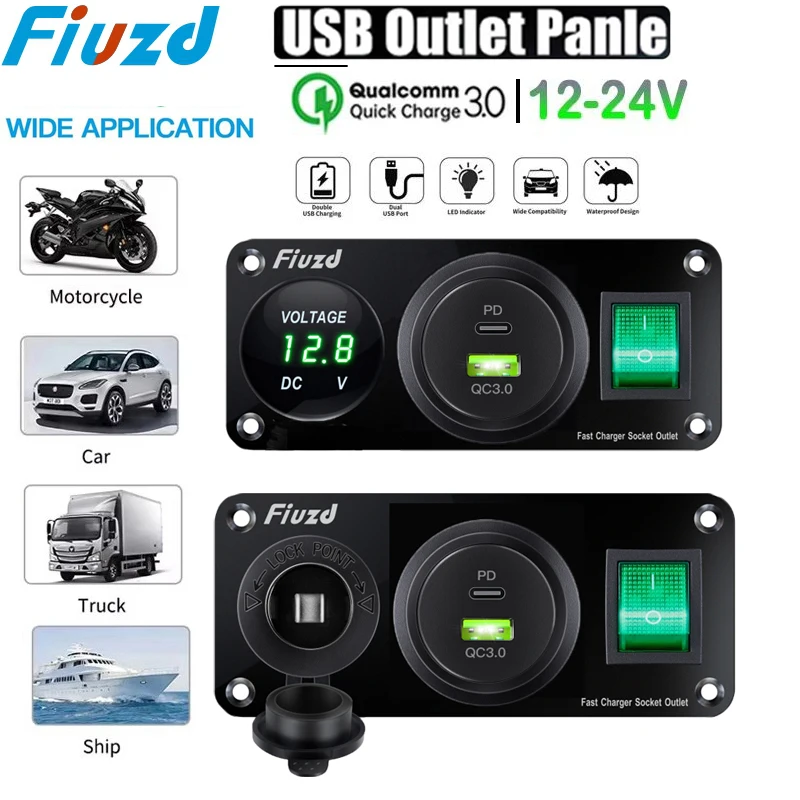 12V/24V USB Car Charger Power Socket with Switch PD and QC3.0 Fast Charging Charger for Car RV Boats Motorcycle
12V/24V USB Car Charger Power Socket with Switch PD and QC3.0 Fast Charging Charger for Car RV Boats Motorcycle