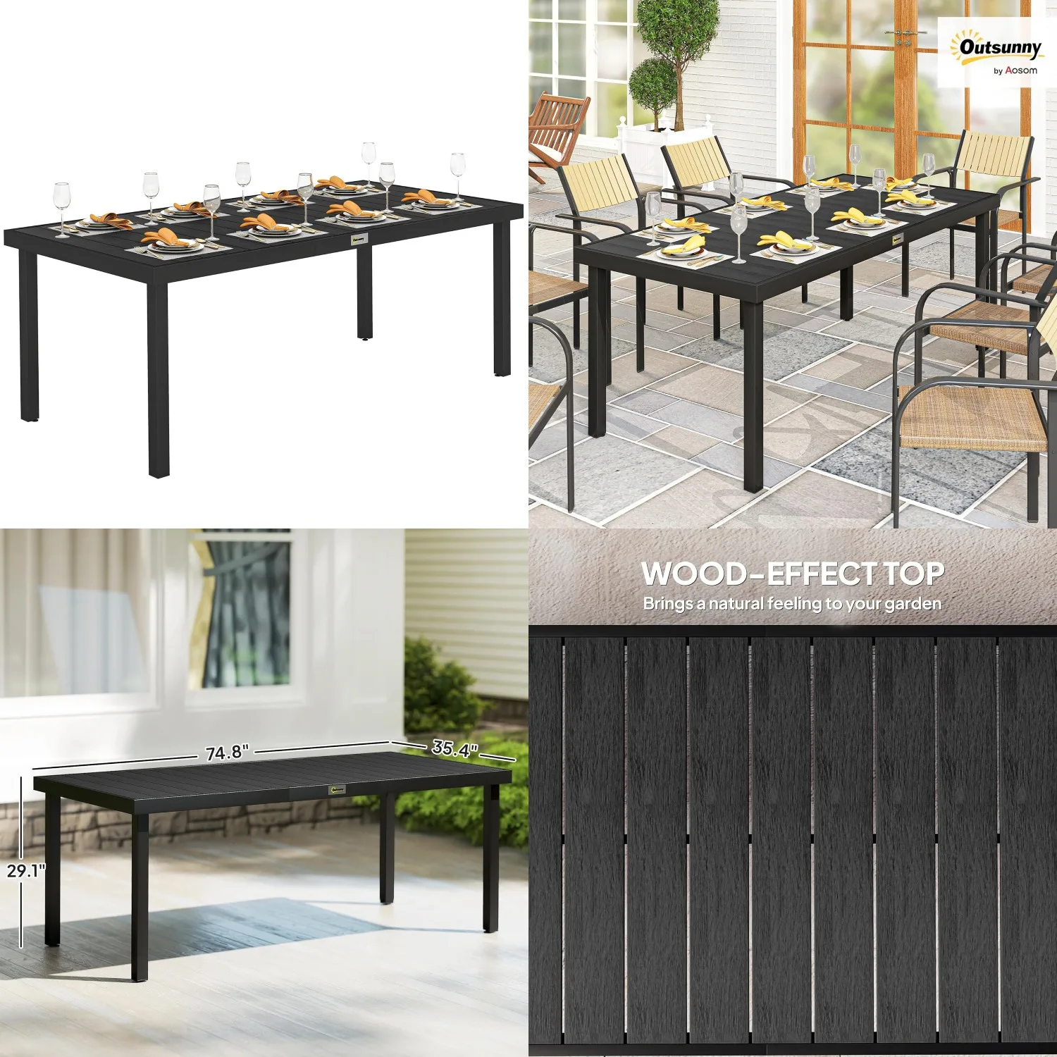 75" x 35" Outdoor Dining Table for 8 People, Rectangular Aluminum Frame Garden Table with All-Weather Faux Wood Top, Customized
75" x 35" Outdoor Dining Table for 8 People, Rectangular Aluminum Frame Garden Table with All-Weather Faux Wood Top, Customized