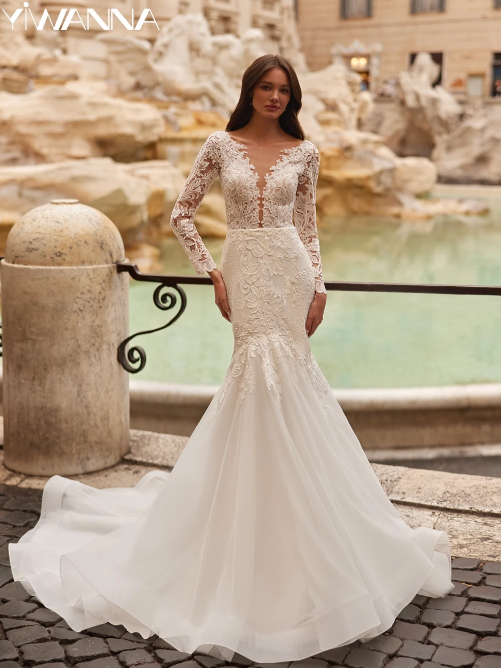 Charming Elegant Mermaid Long Wedding Dress Classic Lace Appliques Bridal Gown Customized Sexy Deep V-neck Dresses For Bride
Charming Elegant Mermaid Long Wedding Dress Classic Lace Appliques Bridal Gown Customized Sexy Deep V-neck Dresses For Bride