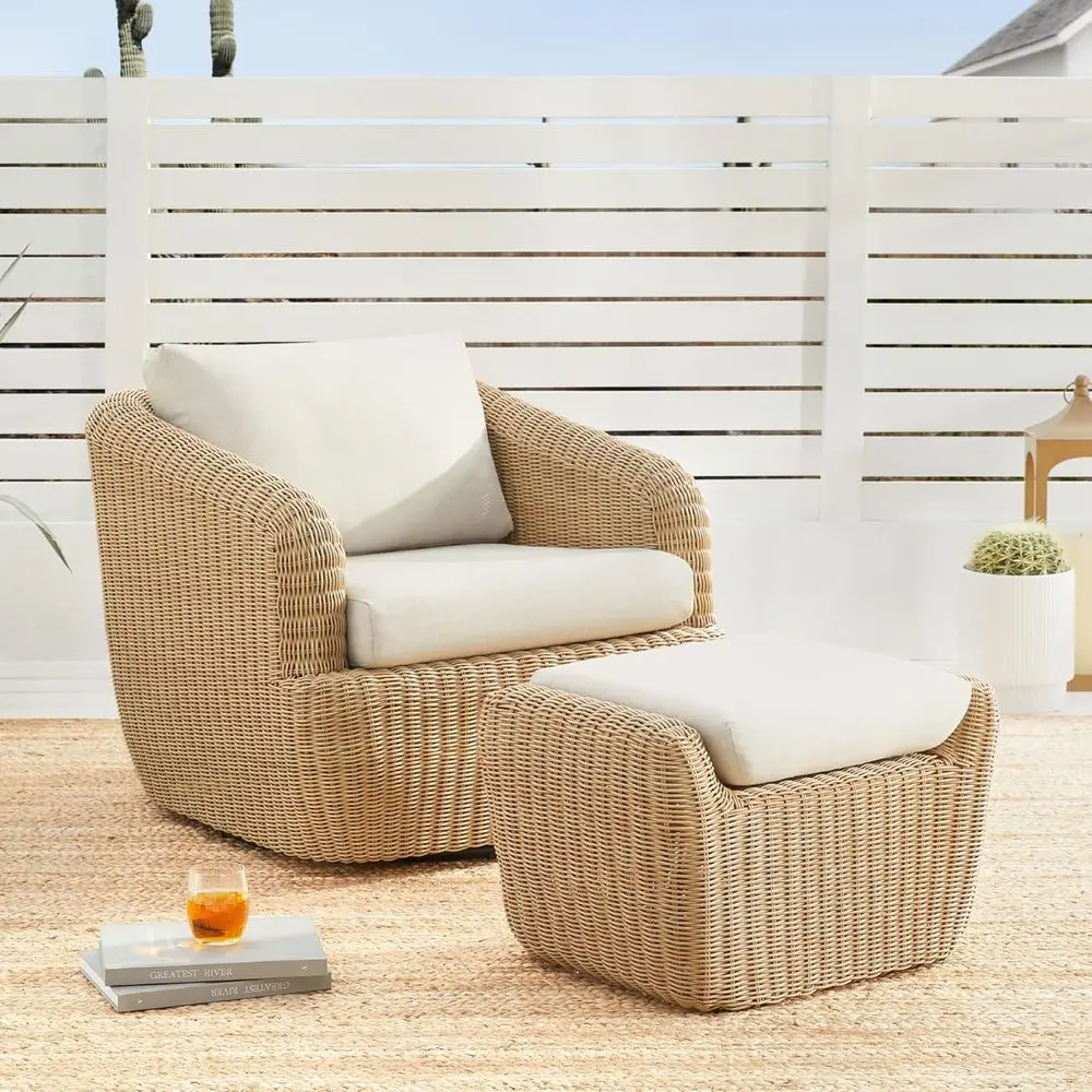2-Piece Outdoor Wicker Patio Furniture Set with Cushions, Beige and Light Brown
2-Piece Outdoor Wicker Patio Furniture Set with Cushions, Beige and Light Brown