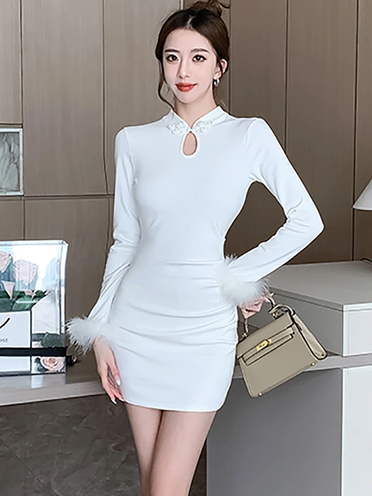 White Chic Flocking Long Sleeve Mini Women's Dress Autumn Winter Elegant Bodycon Birthday Dress 2023 Korean Vintage Party Dress
White Chic Flocking Long Sleeve Mini Women's Dress Autumn Winter Elegant Bodycon Birthday Dress 2023 Korean Vintage Party Dress