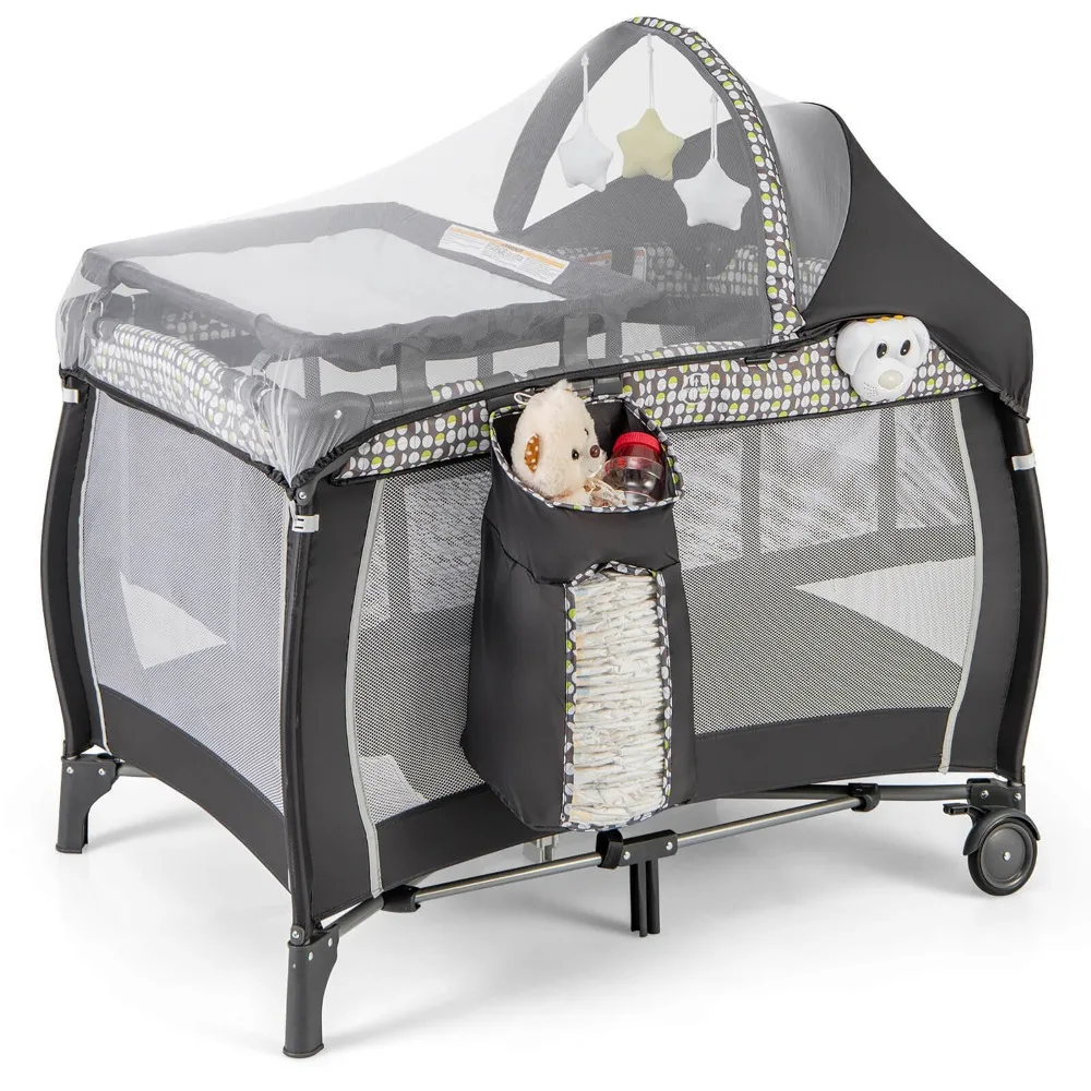 4-in-1 Portable Baby Playard Nursery Center Bassinet w/ Music Box Canopy & Net
4-in-1 Portable Baby Playard Nursery Center Bassinet w/ Music Box Canopy & Net
