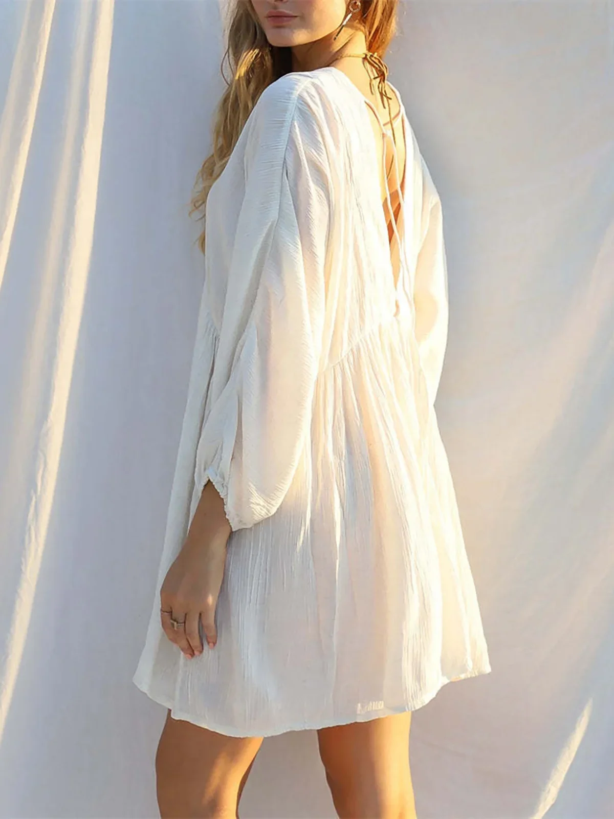 New Sexy Long Sleeve V Neck Backless Cotton Tunic Beach Cover Up Cover-ups Beach Dress Beach Wear Beachwear Female Women K5032
New Sexy Long Sleeve V Neck Backless Cotton Tunic Beach Cover Up Cover-ups Beach Dress Beach Wear Beachwear Female Women K5032