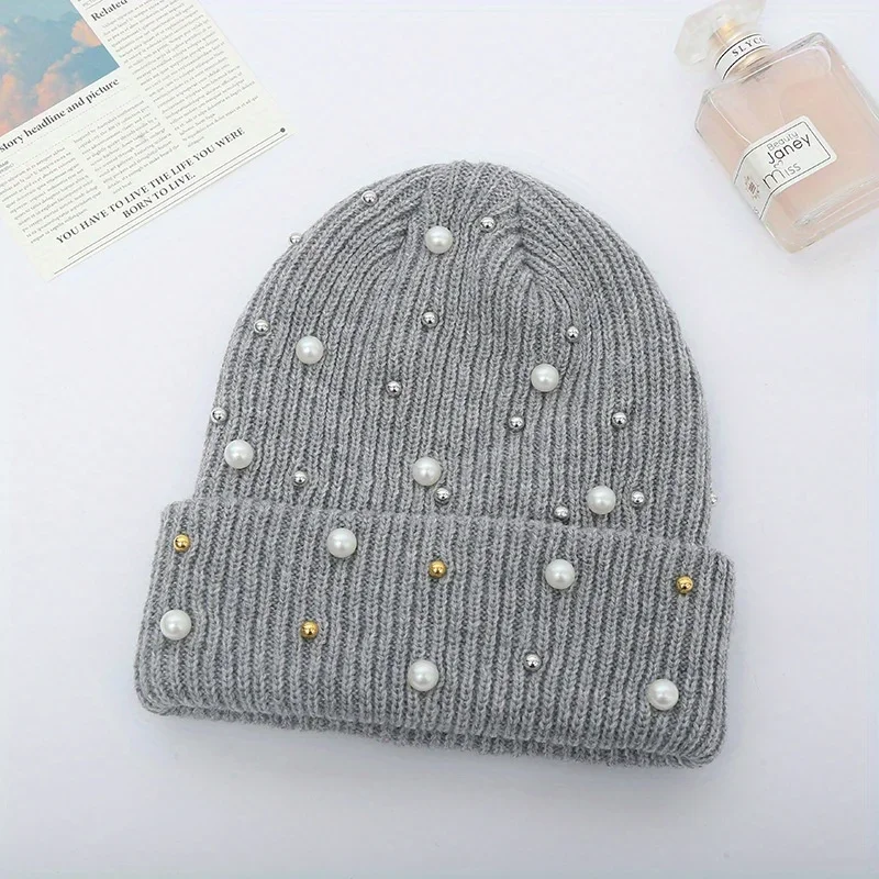 Pearl Embellished Knit Beanie - Shiny Curled Edge Brimless Cap for Women, Winter Warm Thread Knitted Hat
Pearl Embellished Knit Beanie - Shiny Curled Edge Brimless Cap for Women, Winter Warm Thread Knitted Hat