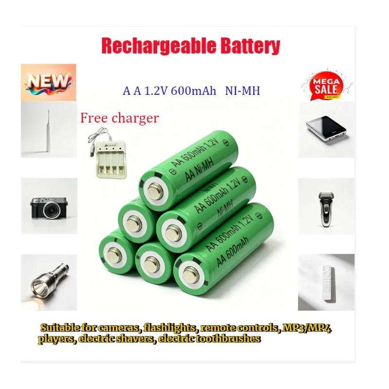 NI-MH Rechargeable Battery AA1.2V 600mAh for Camera Flashlight Remote Control MP3/MP4 Player Electric Shaver Electric Toothbrush
NI-MH Rechargeable Battery AA1.2V 600mAh for Camera Flashlight Remote Control MP3/MP4 Player Electric Shaver Electric Toothbrush