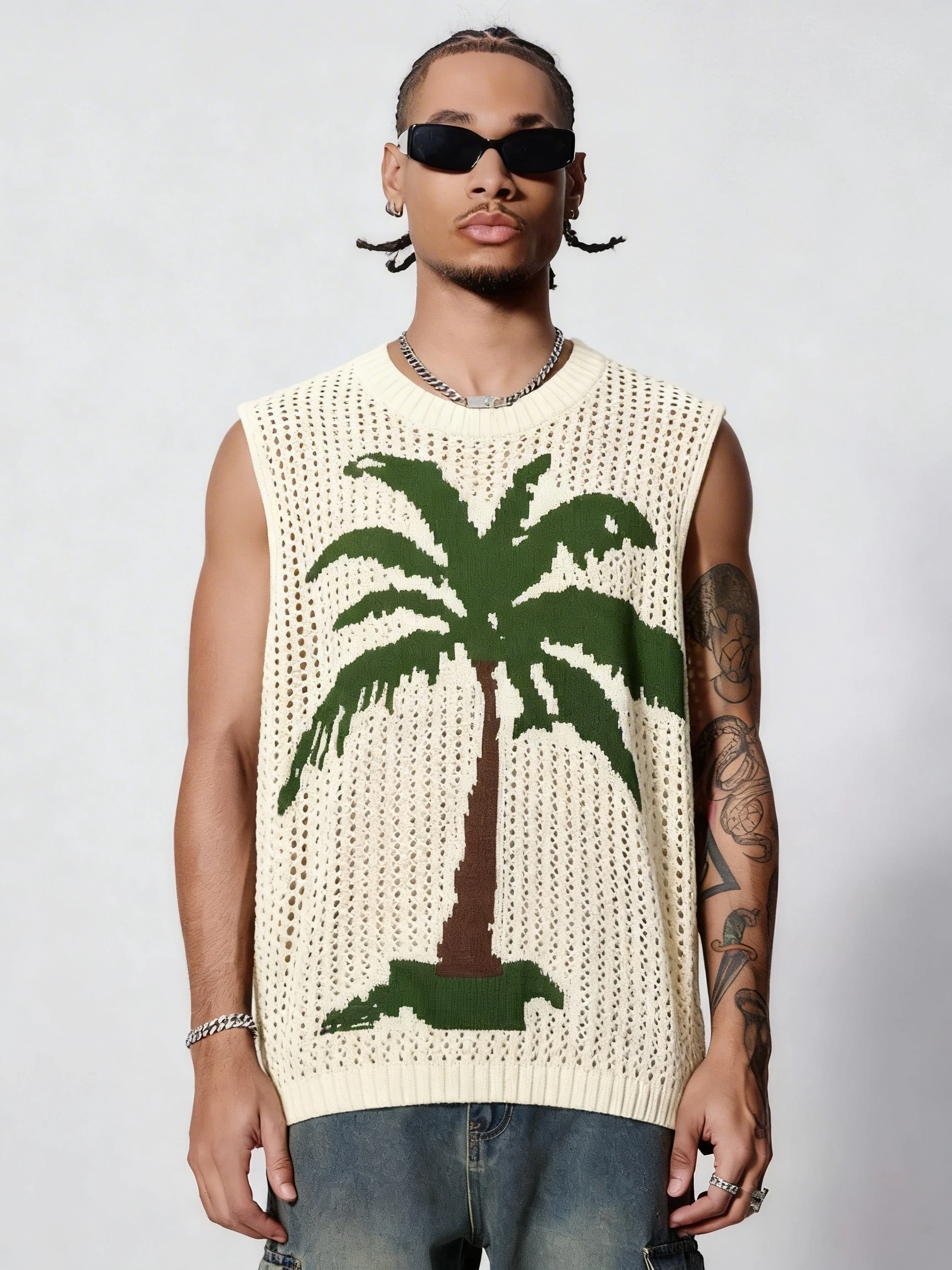 Men's Palm Tree Crochet Knit Vest Sleeveless Hollow out Sweater for Beach Vacation Casual Summer Streetwear New Arrival 2026
Men's Palm Tree Crochet Knit Vest Sleeveless Hollow out Sweater for Beach Vacation Casual Summer Streetwear New Arrival 2026