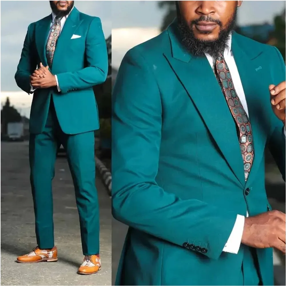 Teal Men's Suits Peaked Lapel Prom Blazer Full Set Single Breasted Slim Fit Luxury Taior Costume Homme 2 Pieces Jacket Pants
Teal Men's Suits Peaked Lapel Prom Blazer Full Set Single Breasted Slim Fit Luxury Taior Costume Homme 2 Pieces Jacket Pants