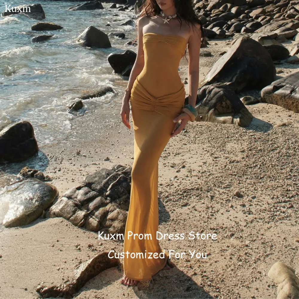 Kuxm Chiffon Mermaid Evening Dresses Strapless Sleeveless Beach Prom Gowns Floor Length Pleated Elegant Vestidos Customized
Kuxm Chiffon Mermaid Evening Dresses Strapless Sleeveless Beach Prom Gowns Floor Length Pleated Elegant Vestidos Customized