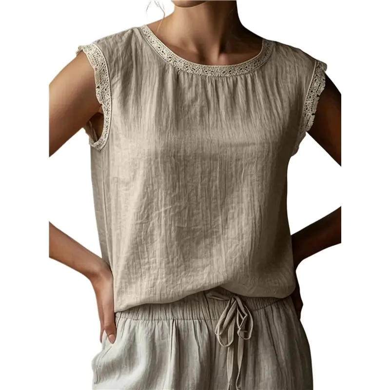 CYL-Women's Crew Neck Casual Cap Sleeve Tops Lace Patchwork Basic Summer Loose Fit Blouse
CYL-Women's Crew Neck Casual Cap Sleeve Tops Lace Patchwork Basic Summer Loose Fit Blouse