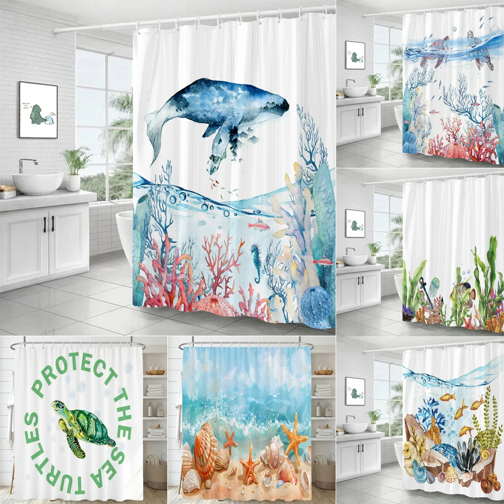 Dolphin Shower Curtain Blue Underwater World Marine Life Polyester Fabric Kids Ocean Theme Bathroom Curtain Decor with Hooks
Dolphin Shower Curtain Blue Underwater World Marine Life Polyester Fabric Kids Ocean Theme Bathroom Curtain Decor with Hooks
