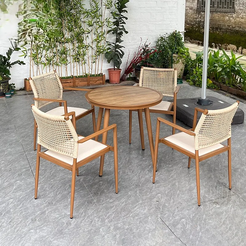 !@High End Modern Wood Grain Rattan Dining Chair and Table Set with HPL Tabletop for Hotel Outdoor Leisure Patio Furniture
!@High End Modern Wood Grain Rattan Dining Chair and Table Set with HPL Tabletop for Hotel Outdoor Leisure Patio Furniture