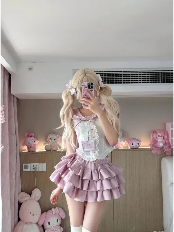 Cute Pink Cake Skirt Set Sweet Girl College Style Navy Collar Short Sleeve Rabbit Ear Anti-Aging Two-Piece Set for Young Women
Cute Pink Cake Skirt Set Sweet Girl College Style Navy Collar Short Sleeve Rabbit Ear Anti-Aging Two-Piece Set for Young Women