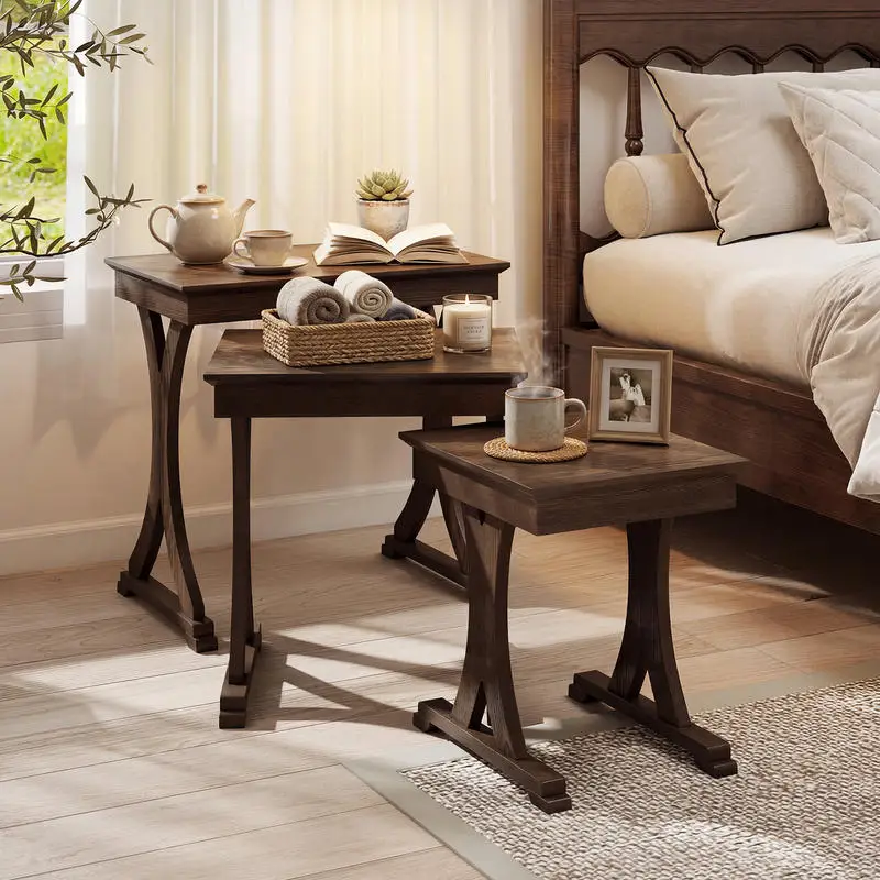 3 Pieces Nesting Coffee Table Side Table with Solid Rubber Wood Legs-Brown
3 Pieces Nesting Coffee Table Side Table with Solid Rubber Wood Legs-Brown
