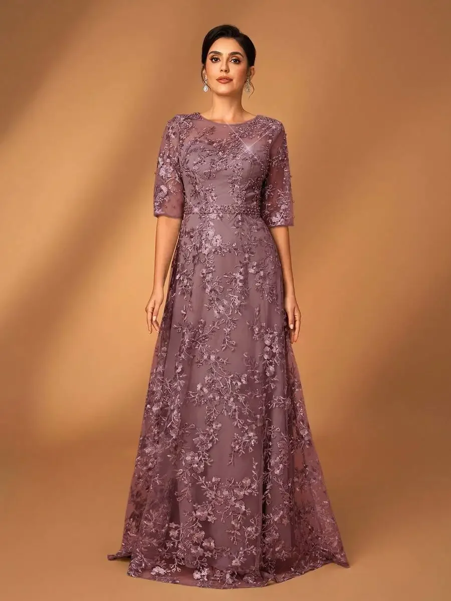 Elegant Purple Lace A-Line Evening Dress With Floral Embroidery Rhinestones For Wedding Party Gala
Elegant Purple Lace A-Line Evening Dress With Floral Embroidery Rhinestones For Wedding Party Gala