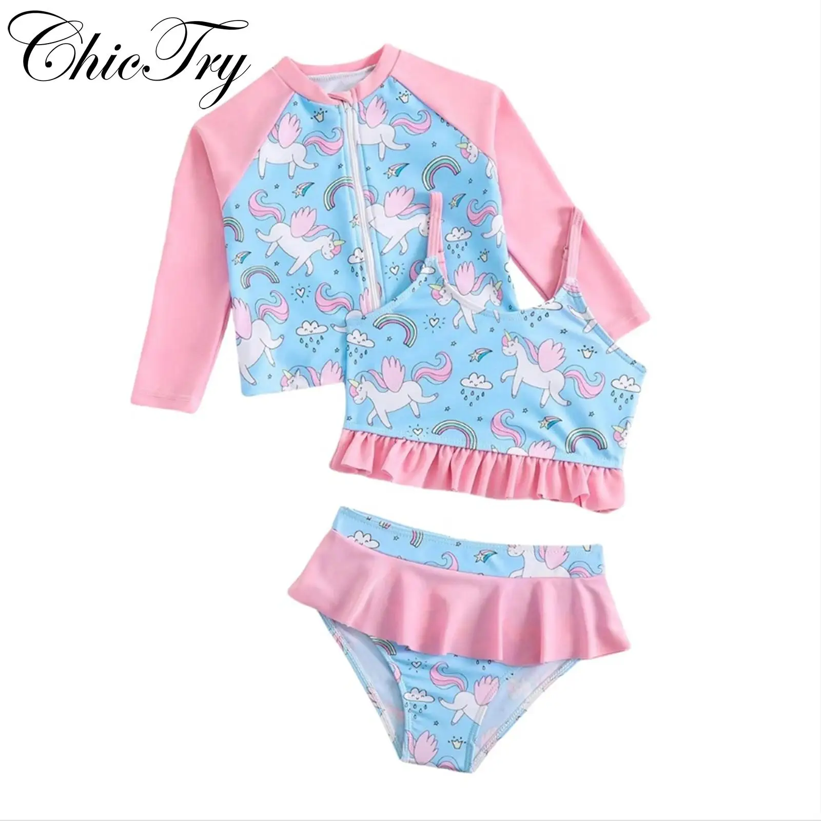Kids Girls Swim Sets 3-Piece Swimsuit Swimwear Suit Long Sleeve Zipper Sun Protection Outerwear with Ruffle Hem Tops and Briefs
Kids Girls Swim Sets 3-Piece Swimsuit Swimwear Suit Long Sleeve Zipper Sun Protection Outerwear with Ruffle Hem Tops and Briefs