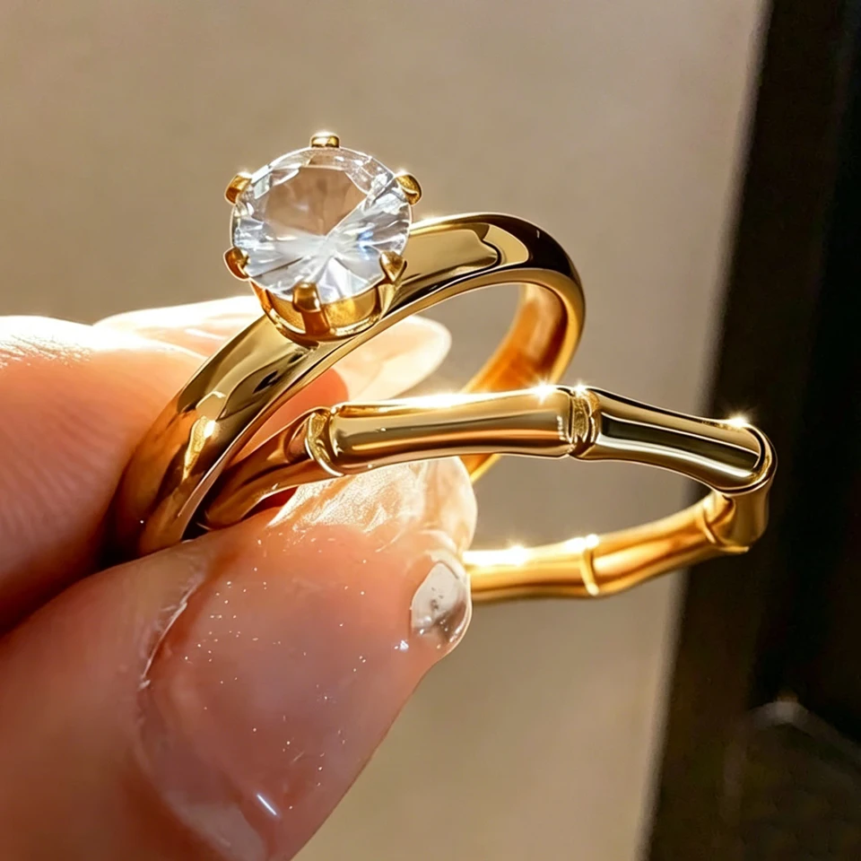 Yupsk 2pcs Stainless Steel Stackable Rings Set for Women Girls Gold Color Round Zircon Charm Finger Ring Birthday Jewelry Gift
Yupsk 2pcs Stainless Steel Stackable Rings Set for Women Girls Gold Color Round Zircon Charm Finger Ring Birthday Jewelry Gift