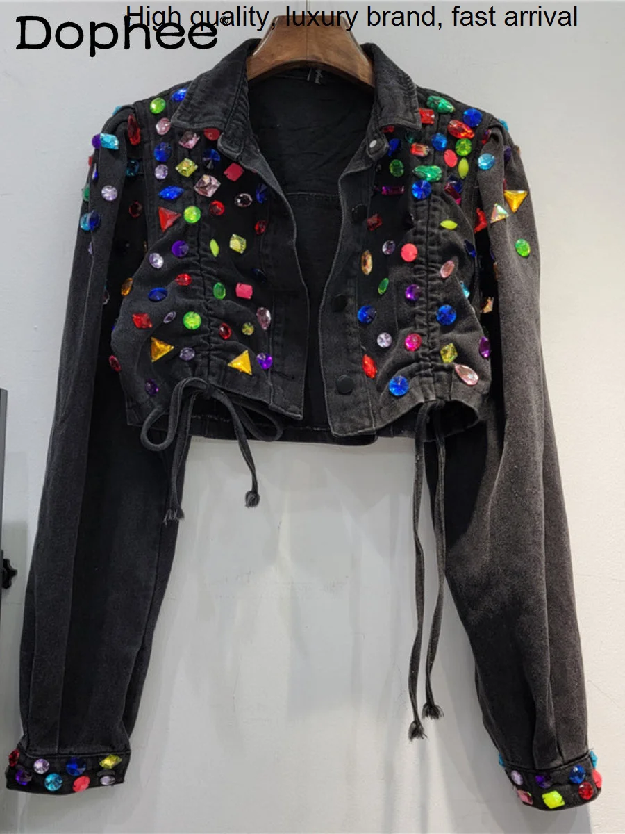 Short Black Streetwear Drawstring Colorful Diamond High Waist Versatile Denim Jacket Women Jeans Coat 2023 Spring Autumn Clothes
Short Black Streetwear Drawstring Colorful Diamond High Waist Versatile Denim Jacket Women Jeans Coat 2023 Spring Autumn Clothes