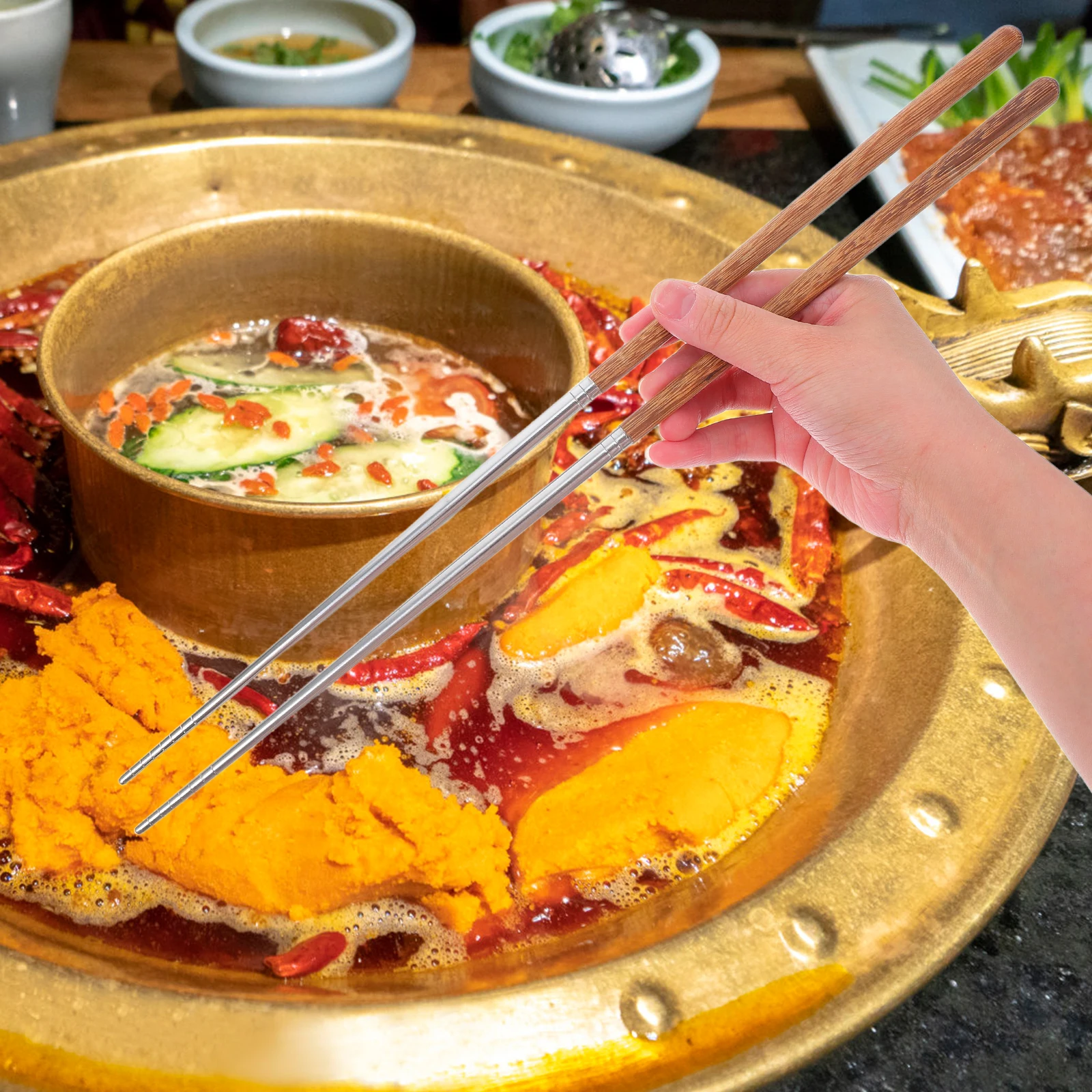 Fried Chicken Wing Wood Chopsticks Lengthened Tool Simple Style Frying Stainless Steel Chinese Cooking Tools Long Wood Handle
Fried Chicken Wing Wood Chopsticks Lengthened Tool Simple Style Frying Stainless Steel Chinese Cooking Tools Long Wood Handle