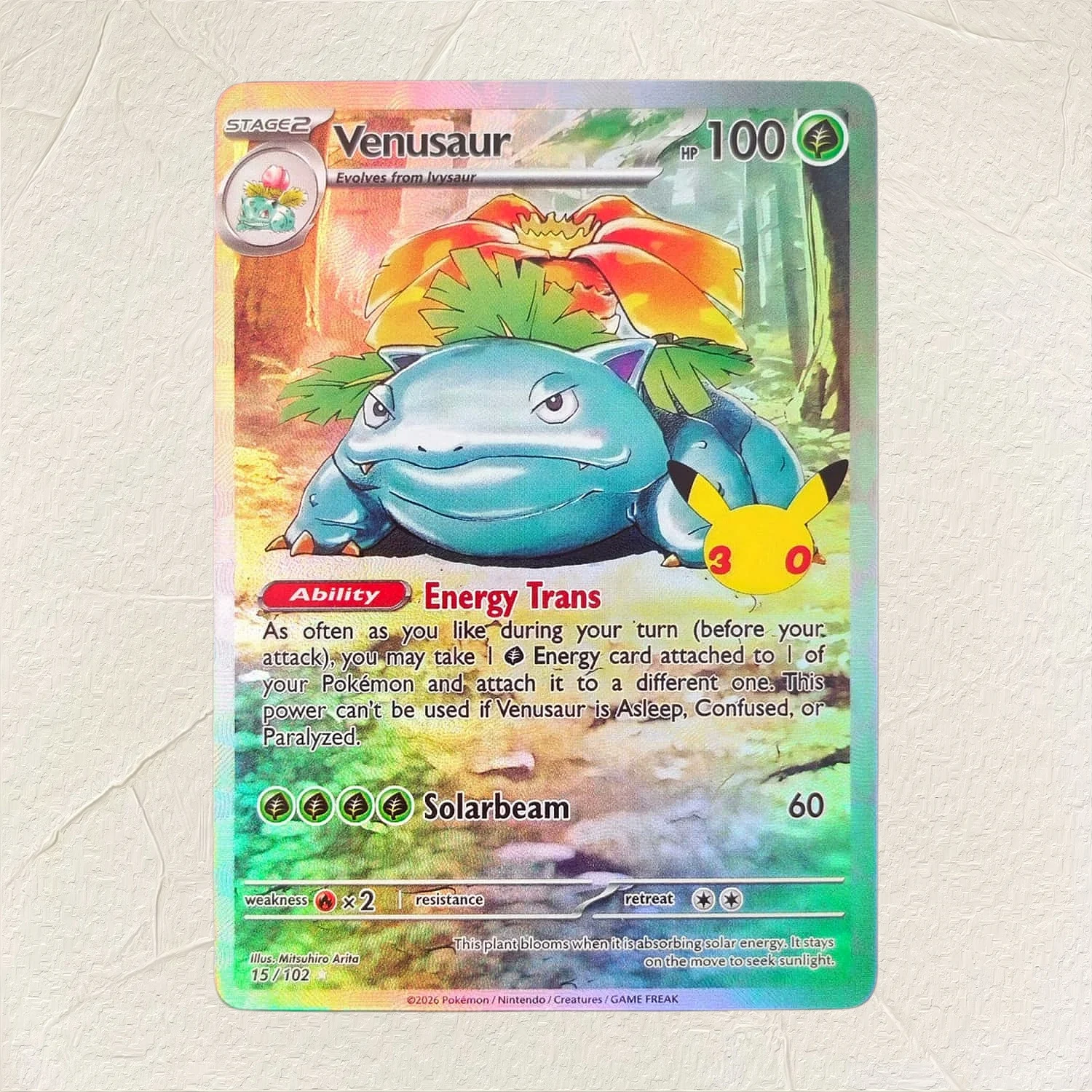 Pokemon English Venusaur 15/102 DIY Holographic Foil Texture Card, Perfect Condition Premium Anime Collection Card
Pokemon English Venusaur 15/102 DIY Holographic Foil Texture Card, Perfect Condition Premium Anime Collection Card