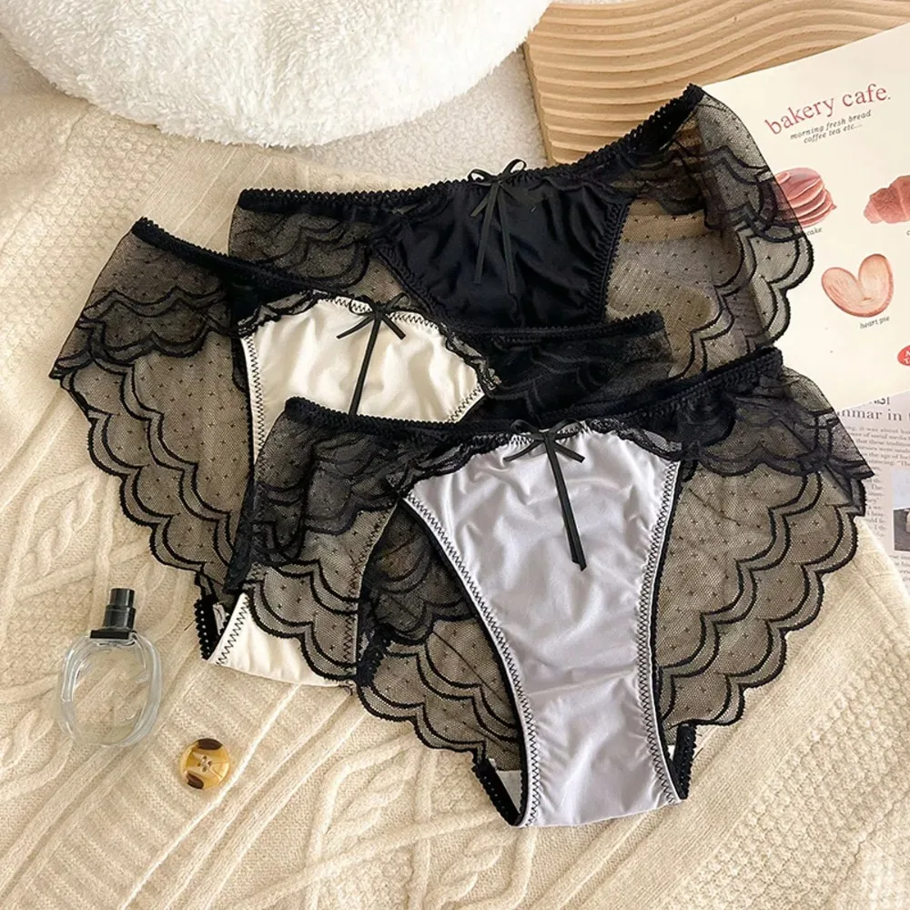 Fashion Low Waist Lace Panties Transparent Ultra-thin Seamless Lace Briefs Bow Lingerie Women's Mesh Underpants Girls
Fashion Low Waist Lace Panties Transparent Ultra-thin Seamless Lace Briefs Bow Lingerie Women's Mesh Underpants Girls